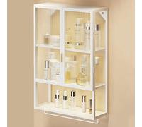 Armoire murale en métal avec porte en verre au-dessus des toilettes - Meuble de rangement élégant à suspendre avec porte-serviettes pour salle de bain et salon