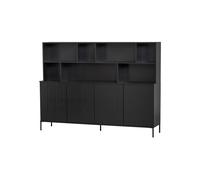 Armoire murale en pin noir, 4 portes, 4 étagères amovibles et réglables, 8 compartiments - Woood, New - 200x44x150 cm