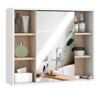 Miroir de salle de bain avec placard et étagères - 4 étagères latérales + 2 étagères intérieures - MDF panneaux particules blanc chêne clair