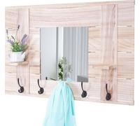 Garderobe murale MENDLER HWC-C89 avec miroir vintage 5 crochets 90x60cm brun naturel Marron