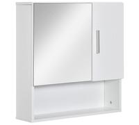 Armoire murale - kleankin - avec miroir de salle de bain, portes et étagère réglable - dim. 54L x 15,2l x 55,3H cm blanc