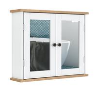 Armoire murale - kleankin - avec miroir salle de bain 2 niveaux 1 étagère réglable 2 portes - bois - 56x14x46cm - blanc