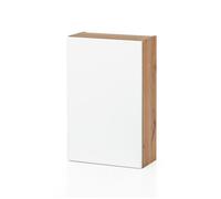 Armoire murale Kornel/Luna avec décor en chêne équipée d'une porte blanche et de 2 étagères. Réalisée en panneaux de particules ...