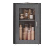 Armoire murale magnétique à porte avec système de rangement d'angle, idéale pour salle de bain au-dessus des toilettes, gris élégant, 30 x 30 x 59 cm, solution de rangement pour économiser de l'espace