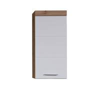 Armoire murale, meuble haut de salle de bain coloris chêne à noeuds et blanc brillant - Longueur 37 x hauteur 77 x profondeur 23 cm - -