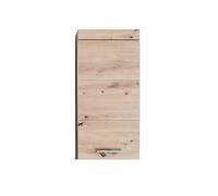 Armoire murale, meuble haut de salle de bain coloris chêne à noeuds et blanc brillant -Longueur 37 x hauteur 77 x profondeur 23 cm - -