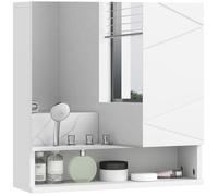 kleankin Armoire Murale Miroir de Salle de Bain Placard de Rangement 2 Portes avec étagères réglables Design Contemporain 55 x 17 x 55 cm Blanc