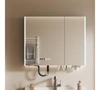 Armoire murale moderne à éclairage LED avec miroir anti-buée, affichage de l'heure et sèche-cheveux, armoire murale multifonction en bois pour salle de bain