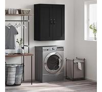 Armoire Murale Noire Moderne en Bois d'Ingénierie 69.5x34x90 cm, Rangement Élégant pour Salon et Chambre, Commode Suspendue avec 3 Compartiments et 2 Portes, Installation Facile