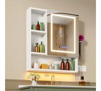 Armoire Murale Salle De Bain avec 3 Couleurs Miroir LED & 2 AC et 3 USB, Fonction DéShumidification et MéMoire,Meuble Salle De Bain Rangement avec éTagèRe RéGlable & Rangement (70x16x80cm, Blanc)