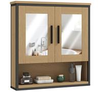 HomCom Armoire murale salle de bain miroir – compartiment ouvert, étagère réglable, chêne