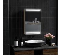 HOMCOM Armoire Murale, Meuble Salle de Bain avec Miroir, Armoire Suspendue avec éclairage LED et étagères en Verre réglables, 50 x 12,5 x 70 cm, Finition Bois Naturel