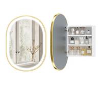 Armoire murale salle de bain avec miroir - HOMCOM - éclairage LED, porte ovale, anti-buée - alliage d'aluminium - 50x70cm - doré