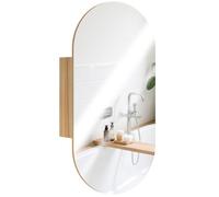 HOMCOM Armoire Murale Salle de Bain avec Miroir Ovale, 45 x 90 cm, Meuble Salle de Bain Moderne, Design sans Cadre, Miroir avec Rangement, Bois Naturel