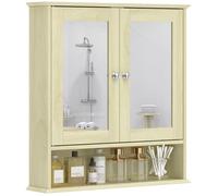 kleankin Armoire Murale étagère Salle de Bain 56L x 13l x 58H cm Double Porte Miroir étagère réglable MDF, Bois Naturel