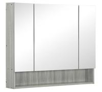 Armoire murale salle de bain avec miroir - kleankin - 3 portes miroir, étagères réglables - MDF et verre - 90x15x75cm - gris