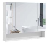kleankin Armoire Murale Salle de Bain avec Miroir, 90 x 15 x 75 cm, Meuble Salle de Bain, Armoire de Toilette avec 3 Portes Miroir, Compartiment Ouvert et étagères réglables, Blanc
