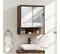 Armoire murale salle de bain avec miroir meuble salle de bain avec compartiment ouvert porte à fermeture amortie marron