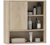 HOMCOM Armoire Murale, Meuble Haut Salle de Bain avec étagères réglables, Porte coulissante et étagères Ouvertes, Meuble de Rangement Suspendu, 60 x 20 x 62 cm, Bois Naturel