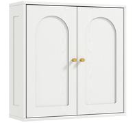 HomCom Armoire murale salle de bain moderne 2 portes poignées dorées suspendue 60×20×60 cm blanc