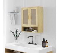 HOMCOM Meuble Mural Salle de Bain 59 x 20 x 66,5 cm Effet Bois de Chêne | Meuble WC Suspendu, Étagère Réglable, Double Porte, Étagère Ouverte