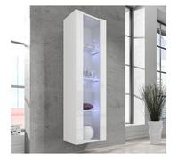 Armoire Murale Vitrine LED | 40 x 170 x 29cm | Blanc Finition brillante | 4 compartiments 4 vitrines | Rangement | NORA V5