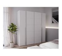 Armoire NARAGO - Décor Blanc mat - 2 portes coulissantes + 2 portes battantes + 2 penderies - L200 x P61 x H210 cm