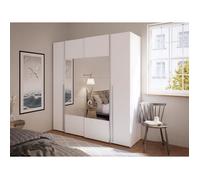 Armoire NARAGO - Décor Blanc mat - 2 portes coulissantes + miroir + 2 portes battantes + 2 penderies - L200 x P61 x H210 cm