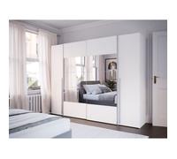Armoire NARAGO - Décor Blanc mat - 2 portes coulissantes + miroir + 2 portes battantes + 2 penderies - L270 x P61 x H210 cm