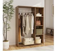 [en.casa] Armoire Nesbyen 126 x 90 x 30 cm avec 4 Compartiments Effet Noyer | Penderie, garde-robe, armoire de chambre, tringle à vêtements, espace de rangement, couloir, chambre à coucher