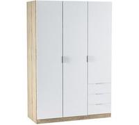 Habitdesign Armoire penderie 3 portes et 3 tiroirs, 121 x 180 x 52 cm (H x l x P) Couleur chêne canadien et Blanc « Artik »