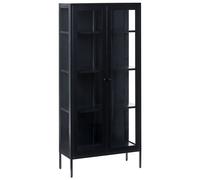 Armoire Noire en Acier et Verre 176 x 80 x 35 cm avec Vitrine Industriel Harty