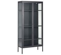Armoire Noire en Acier et Verre 176 x 80 x 35 cm avec Vitrine Industriel Harty