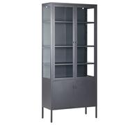 Armoire Noire en Acier et Verre 180 x 80 x 35 cm avec Vitrine Industriel Oxted