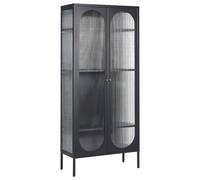 Armoire Noire en Acier et Verre 181 x 90 x 35 cm avec Vitrine Industriel Foxton