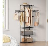 Armoire Ouverte 3 en 1 - WOLTU Portant à Vêtements Autoportant - Cadre en Métal - 53x35x171cm - Noir