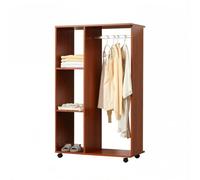Armoire ouverte avec roulettes et barre 80 cm noyer mobile couloir | Armoire et rangement avec 3 étagères pour chambre à coucher, dressing, couloir, 80 cm, 4 roulettes