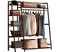 Armoire ouverte en bambou avec 7 étagères et barre de suspension supérieure - Design indépendant pour chambre à coucher - Peut supporter jusqu'à 100 kg - Solution de rangement élégante pour vêtements