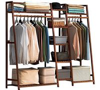 Armoire ouverte en bambou avec 7 étagères et barre de suspension supérieure - Rangement indépendant pour vêtements pour chambre à coucher, peut supporter jusqu'à 100 kg, élégant et respectueux de