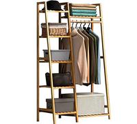 Armoire ouverte en bambou avec 7 étagères et barre de suspension supérieure - Rangement indépendant pour vêtements pour chambre à coucher, charge maximale de 100 kg, design élégant et durable