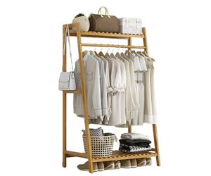 Armoire ouverte en bois pour chambre à coucher, armoire de rangement avec étagères et rails pour une organisation efficace des vêtements