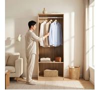 [en.casa] Armoire Ouverte Vippsaki avec Compartiment de Rangement Barre de Penderie Stockage Pratique pour Chambre Dressing Portant à Vêtements 200 x 80 x 50 cm Effet Chêne