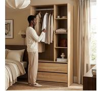 [en.casa] Armoire Ouverte Vippsaki avec 4 Compartiments de Rangement 2 Grands Tiroirs Barre de Penderie Stockage pour Chambre Dressing Portant à Vêtements 200 x 100 x 50 cm Effet Chêne