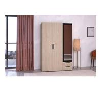 Armoire - Panneau de particules - Décor chêne et noir - 3 portes droites - Essentiel - Chambre - 120.3x185x51.7 cm