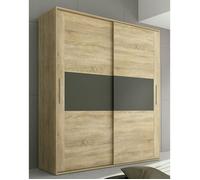 Armoire - PEGANE - 2 portes - Chêne cambrian, graphite - 180x55x207,60 cm