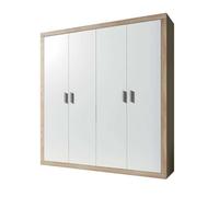 Armoire - PEGANE - Chêne cambrian, blanc - 4 portes - 2 étagères - 2 barres de suspension