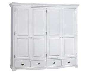 Armoire Penderie Blanche 4 Portes 4 Tiroirs 4 Etagères L 212 H 195 P 54 cm