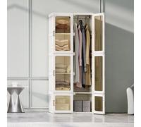 Armoire Penderie Chambre, Armoire Pliable de Rangement, avec 6 Cubes, 1 Tringle à Vêtements Suspendue, Porte d'aspiration Magnétique Transparente, pour Vetements, Jouets, Livres (Blanc, 50*170*69)
