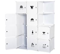 Armoire Penderie Cube Multi-Rangements 10 Cubes + 2 Étagères + Autocollants Décoratifs 111l X 47l X 145h Blanc