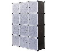 Armoire Penderie de Chambre, Étagère de Rangement, Meuble de Rangement Modulaire en Plastique, Noir, 12 Cubes - Mondeer